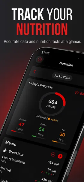 App Store screenshot “Track your nutrition”: the day's calories and macros at a glance